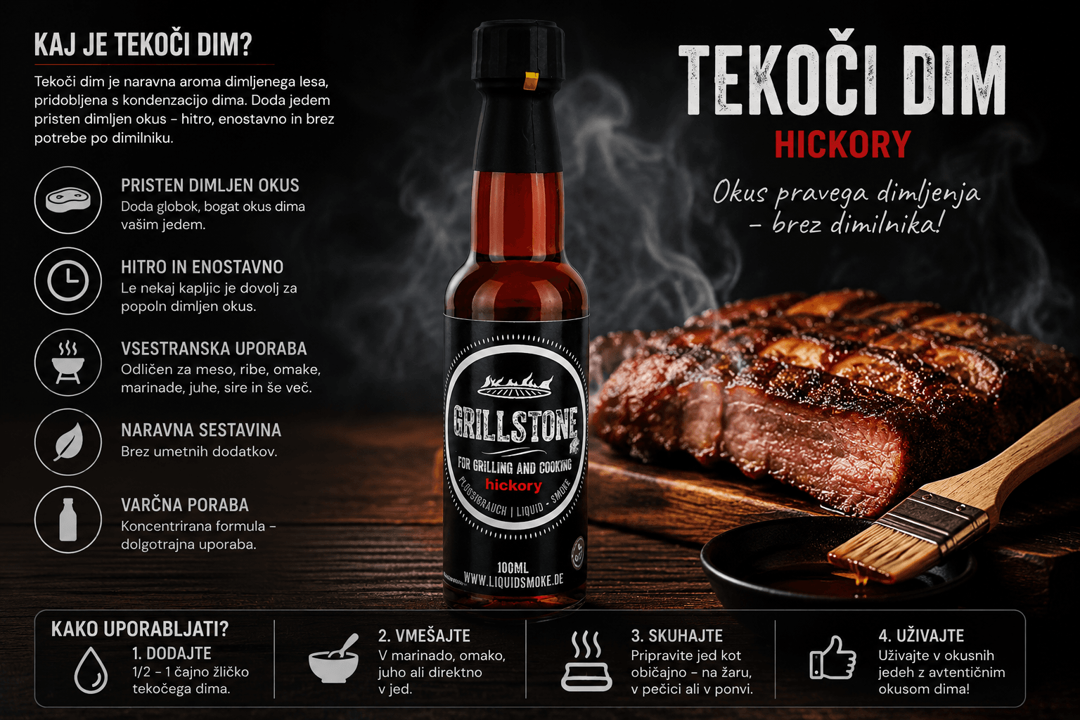 BBQ Tekoči Dim iz Hickorija 100% brez dodatkov - 100ml - slika 2